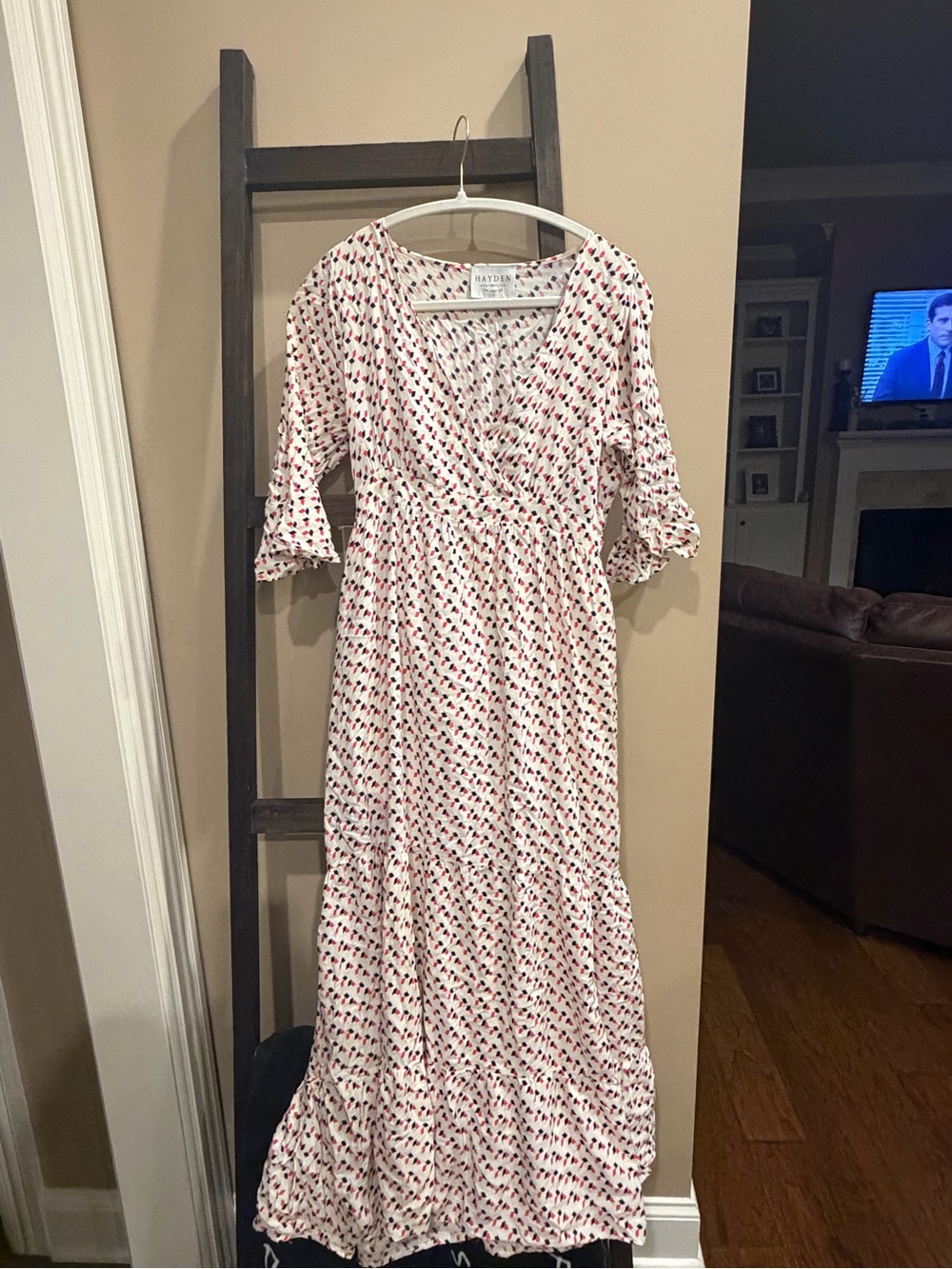 Hayden Cream Maxi Dress with Red Dot Print